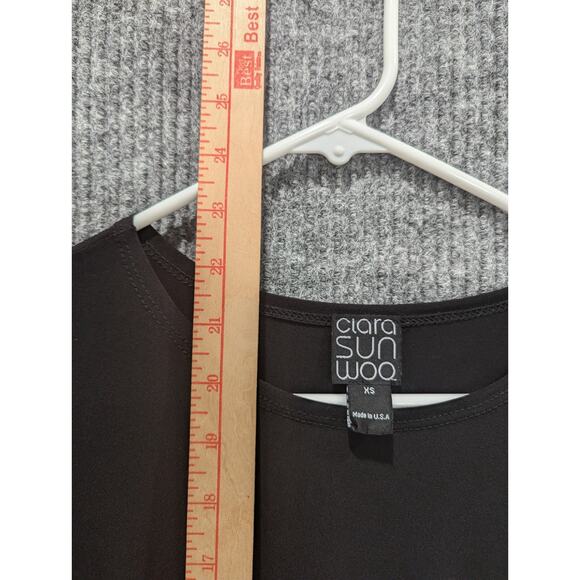 Clara Sun Woo Women's Black Side Ruched Blouse Stretch Short Sleeve Size XS - Picture 7 of 7